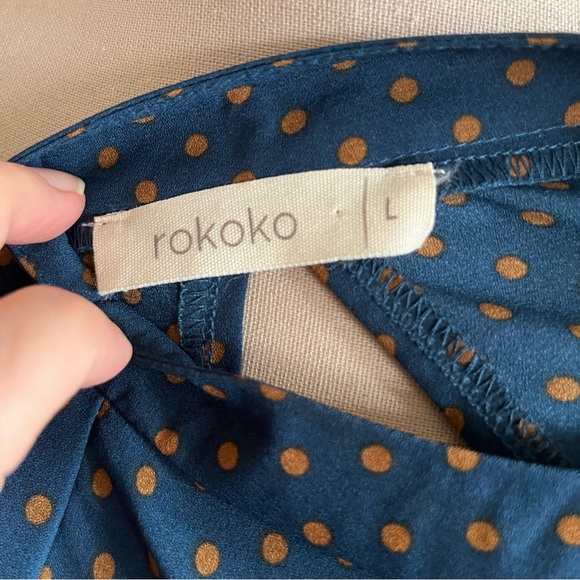 Rokoko Dark Teal Polka Dot Flowy
Midi Dress Size L - Picture 6 of 7